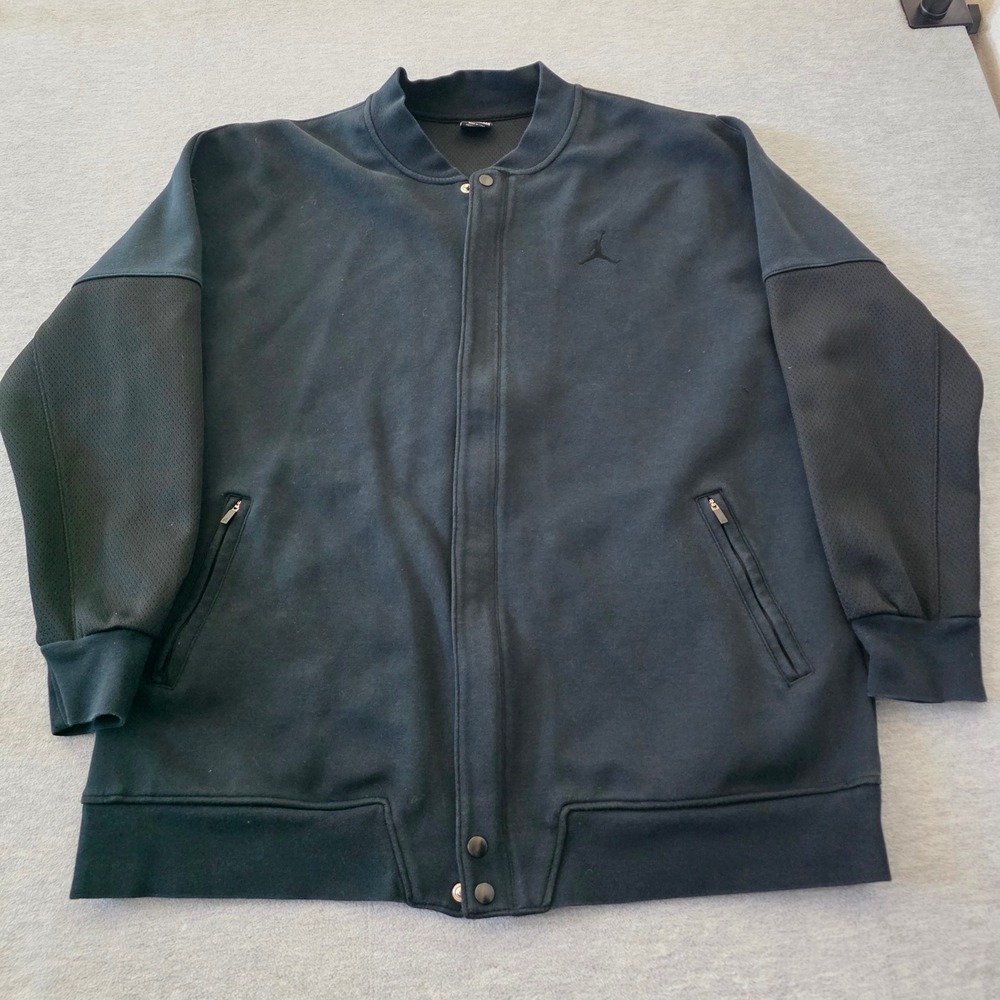 Jordan Mens Black Full Snap Bomber Jacket Mesh Sleeve Jumpman 706735-011 XXL